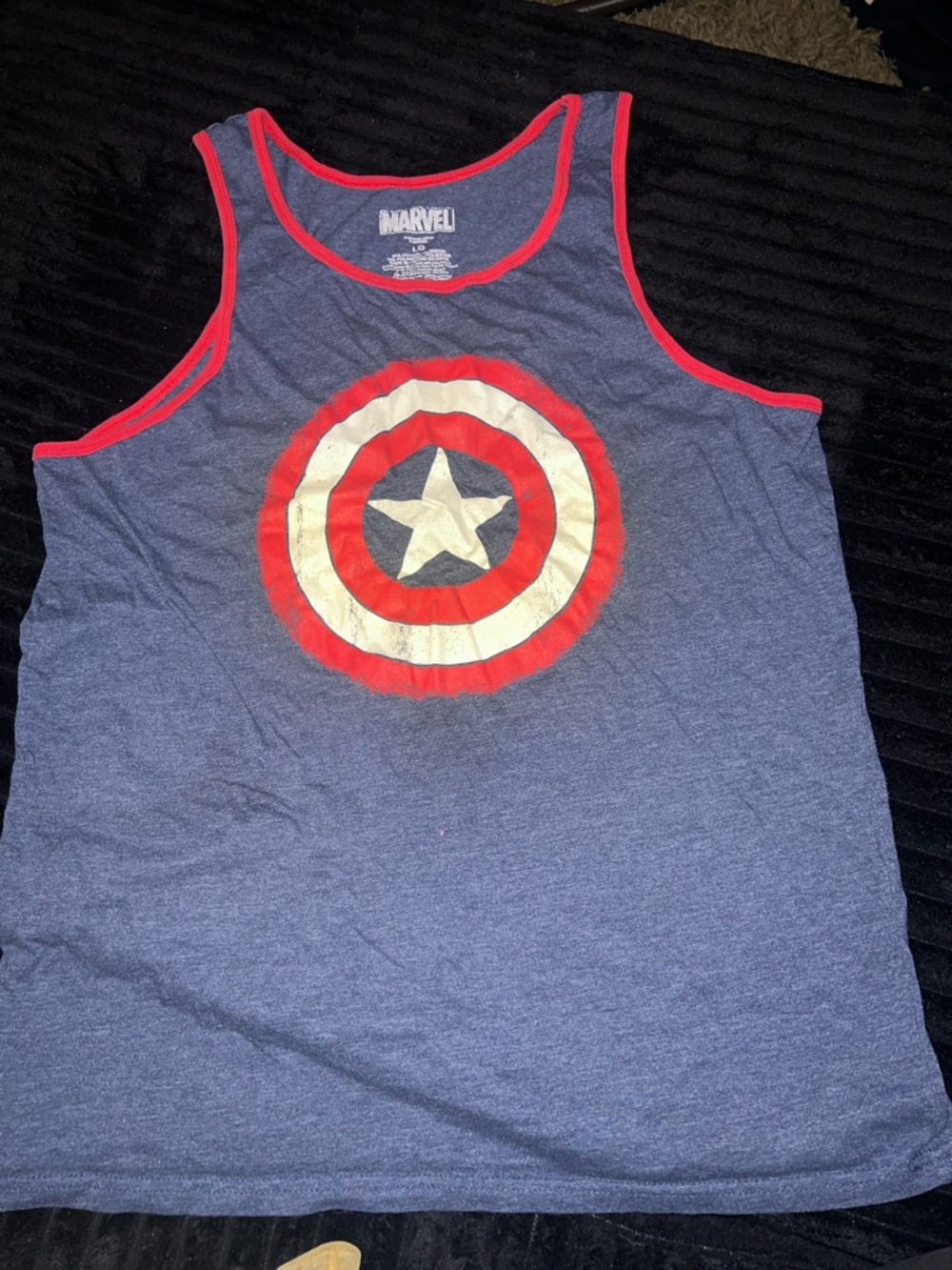 Marvel Blue Tank Top with Red Trim and Shield Graphic